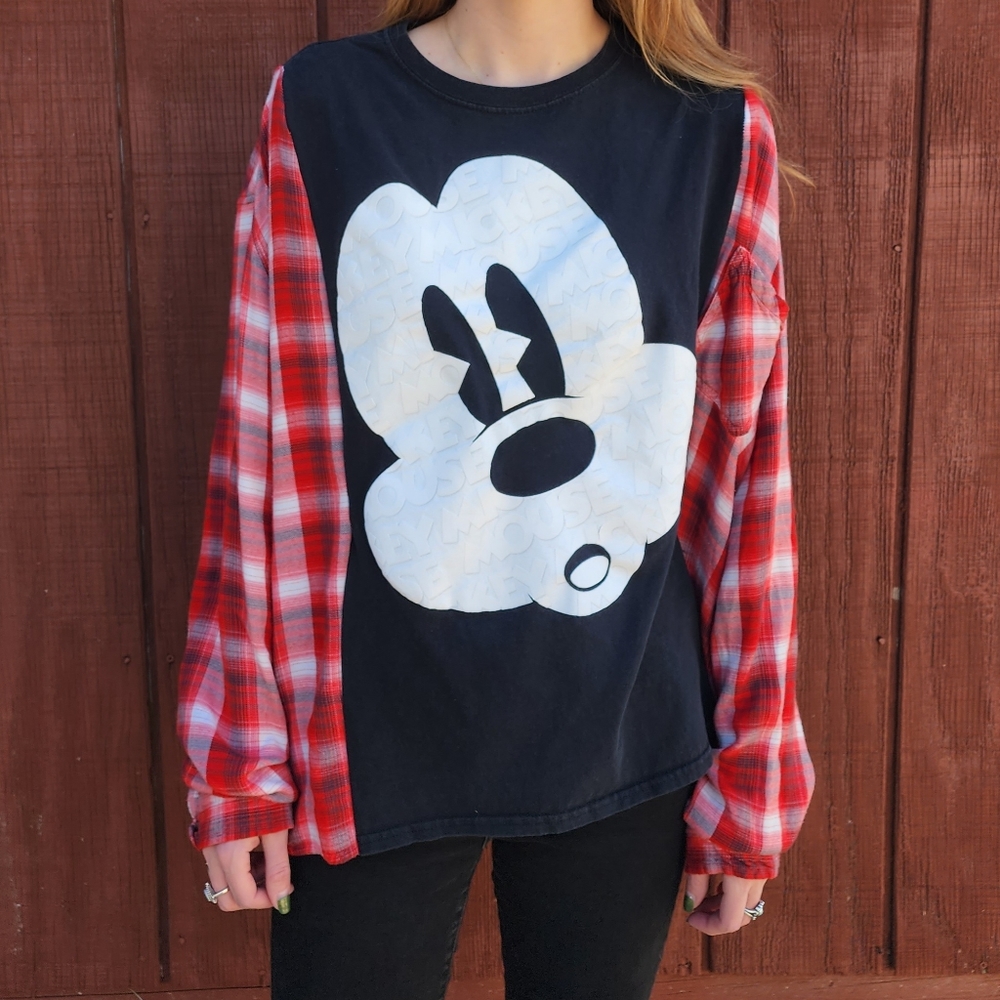 Black/White Mickey Reworked Flannel